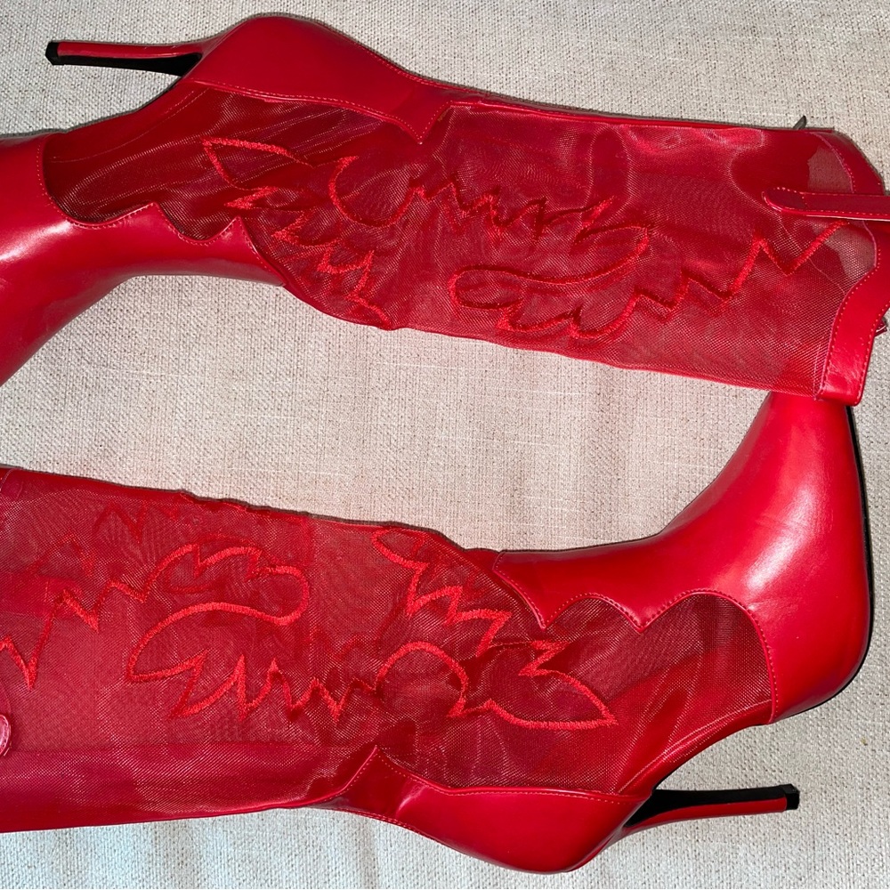 DOLLS KILL MESH FLAME COWGIRL BOOTS
